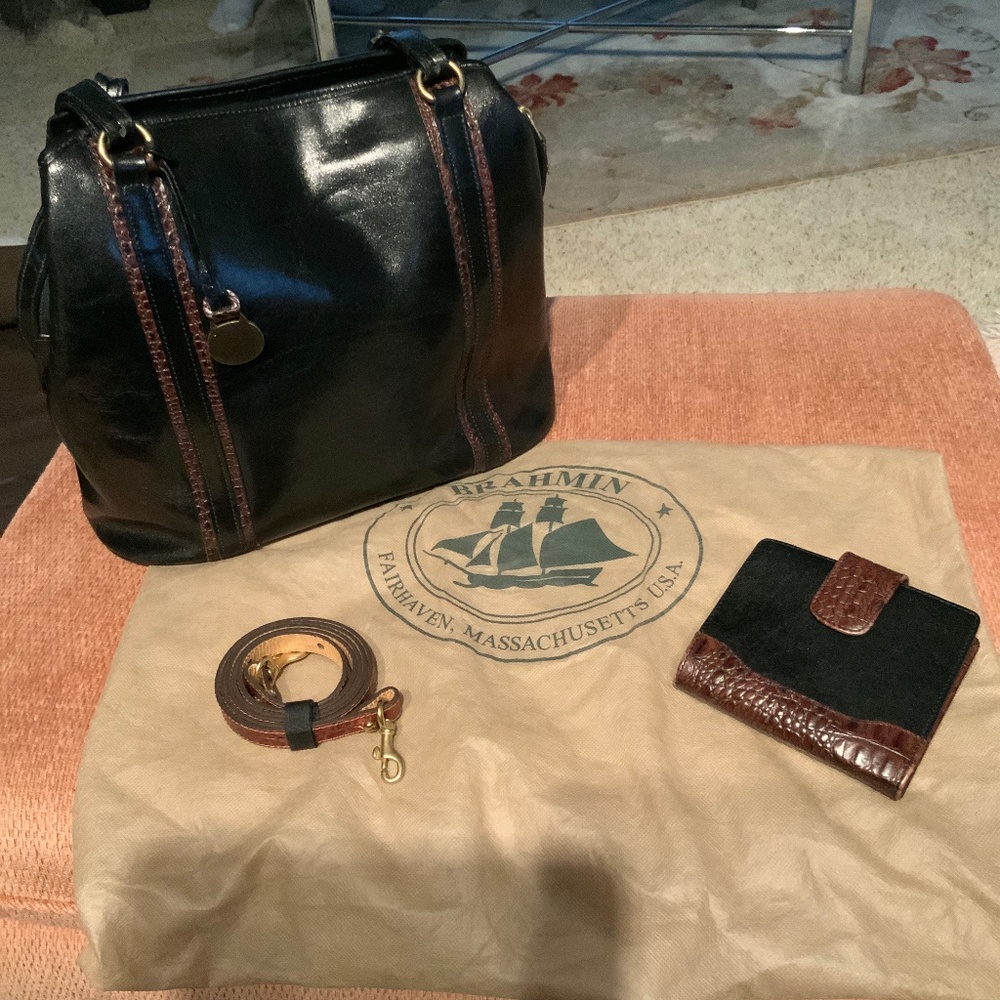 Brahmin black leather handbag